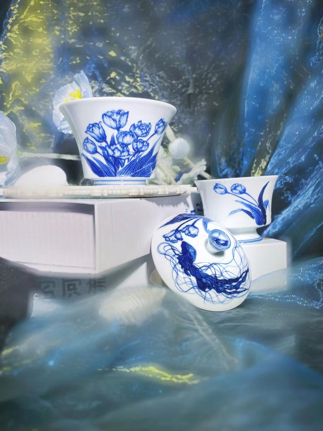 Jellyfish and flowers Chinese tea cup set（customized）