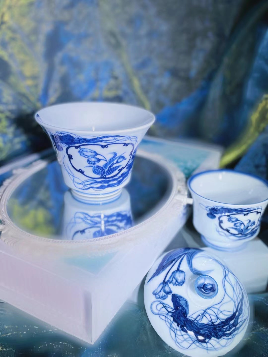 Jellyfish and flowers Chinese tea cup set（customized）